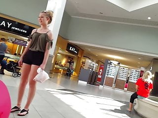 Candid voyeur blonde teen hot shorts at mall shopping