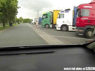 CZECH BITCH - Real WHORE Get Paid for Sex between Trucks
